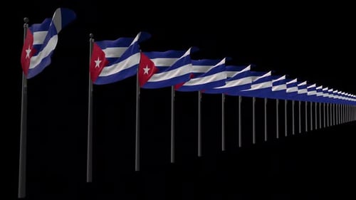 Long Row of Realistic Waving Cuban Flags Animation