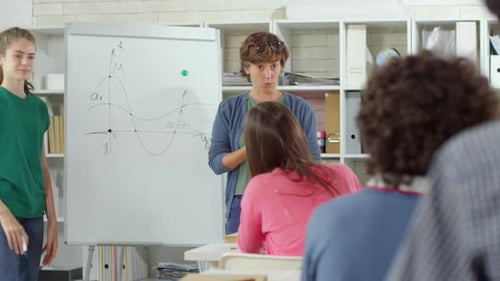 Teacher Explaining Math to Students in Classroom