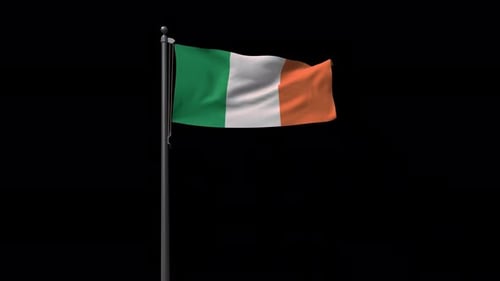 Realistic Waving Ireland Flag on Flagpole