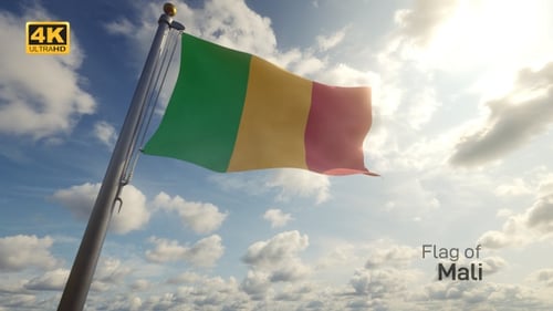 Mali Flag Waving in Wind Against Sunny Sky