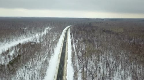 Cars On Winter Country Forest Road