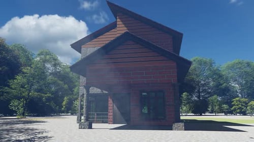 Modern 3D House Model Rotating in Outdoor Environment
