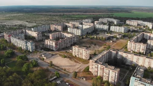 Residential Blocks of High Rise Apartment Buildings at a Sleeping Area of City, Aerial View