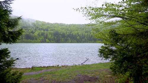 Wunderschöner Landschaftsbergsee mit dem Wald im Hintergrund. Frühlingslandschaft