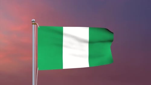 Nigeria Flag Waving in Wind Against a Sunset Sky