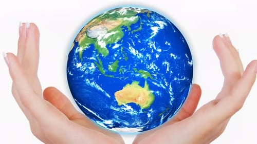 Caring Hands Holding a Rotating Earth Globe
