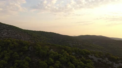 Aerial View of Sunset Over Bay at Hvar Island, Croatia