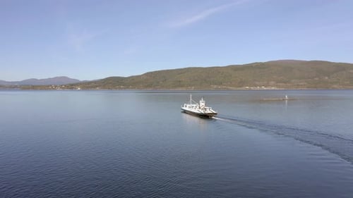 Norwegian Shuttle Ferry Crossing a Fjord in the Morning