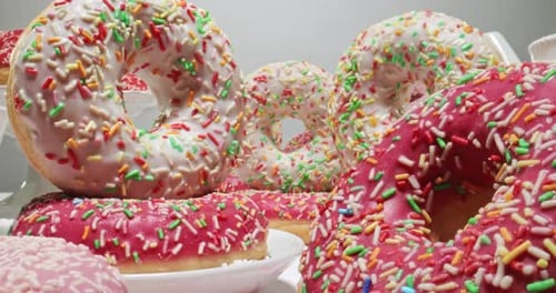Delicious Donuts With Sprinkles Zooming In Close Up