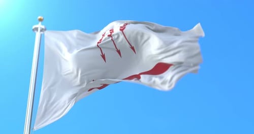 Waving White Flag Animation with Red Fox and Arrow Symbols