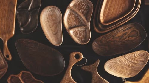 Wooden Kitchenware on Dark Table