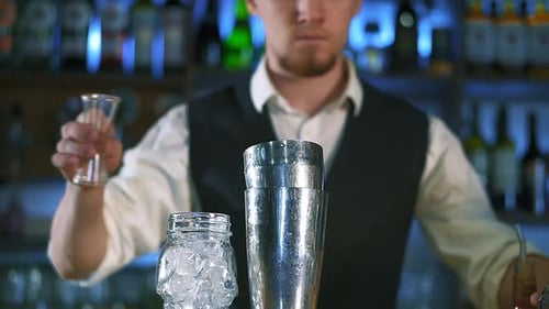 Bartender Preparing Cocktail at Bar Mixing Drink