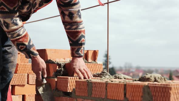 Close Up of a Man Building a Brick House, Construction Stock Footage ft ...