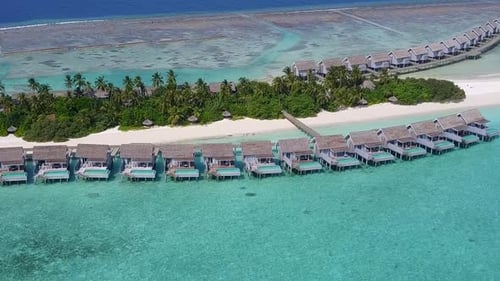Drone view panorama of coastline beach journey by ocean with sand background
