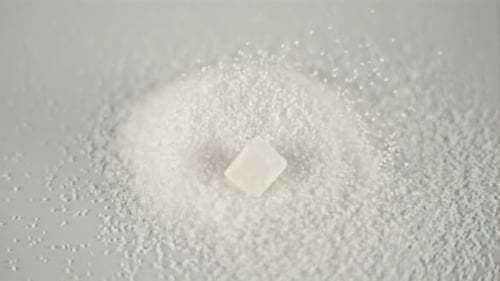 Super Slow Motion Drop Pieces of White Sugar