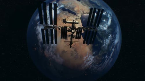International Space Station in Outer Space Over the Planet Earth Orbit