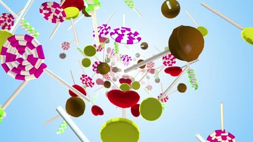 Colorful 3D Candies and Lollipops Floating Loop Background