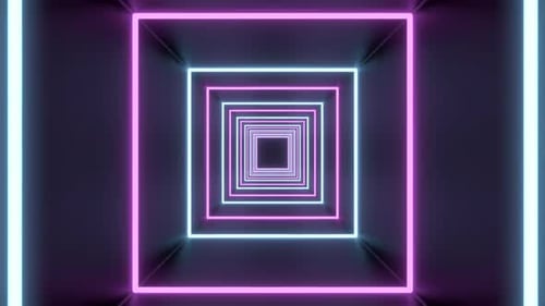 Square Tunnel Loop of Abstract Neon Lights Passing in Front of the Screen