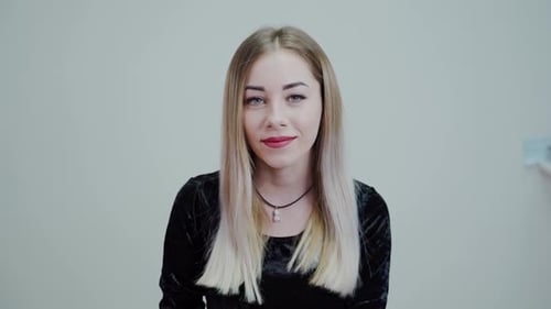 Smiling Woman Portrait in Studio Close Up