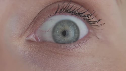 Close Up Beautiful Blue Eye Opening Human Iris Macro Natural Beauty