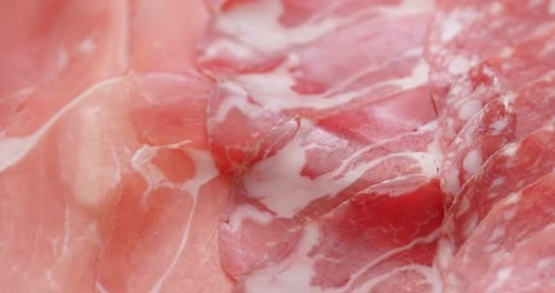 Assorted Charcuterie Meats: Prosciutto and Salami Close-up