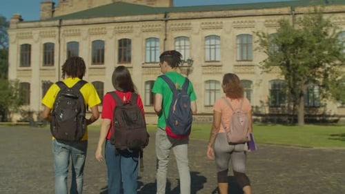 Diverse Students Waving on College Campus