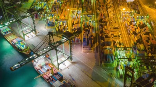Luftaufnahme, Arbeit im Import-Export-Hafen,