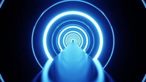 Reverse Moving Through The Blue Ring Tunnel Background Vj Loop HD