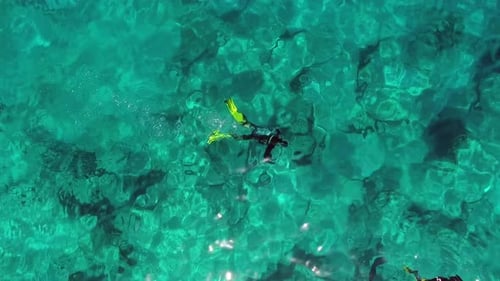 Luftaufnahme von Tauchern, die unter Wasser schwimmen