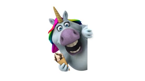 3D Animated Unicorn Character Peeking with Ice Cream