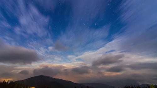 Dramatic Clouds and Stars Time Lapse over Mountains