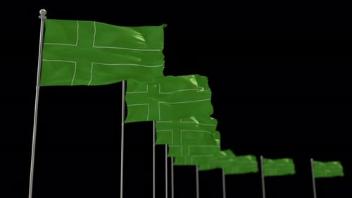Green Cross Flags Waving Loop Background