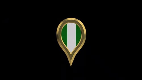 Golden 3D Map Pin with Nigeria Flag Rotating Loop