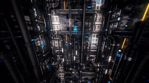 Flying Through Futuristic Digital Circuit Tunnel Background