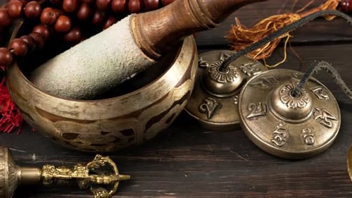 Tibetan Singing Bowls and Buddhist Prayer Items Still