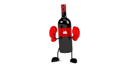 Animated 3D Wine Bottle Boxing with Red Gloves