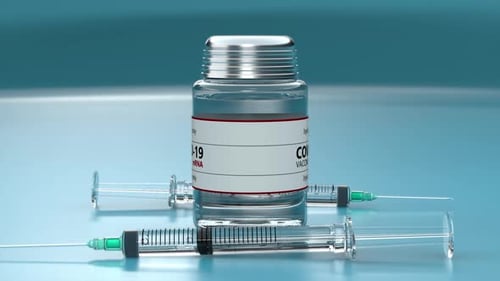 COVID-19 SARS-CoV2 Coronavirus mRNA Vaccine and Syringes Seamless Loop