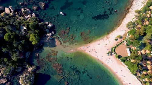 Taormina Sicily Isola Bella Beach From the Sky Aerial View Voer the Island and the Beach By Taormina