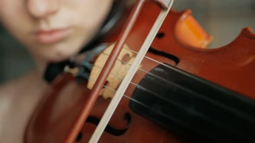 Close-up of the violinist: Musician playing violin classic music