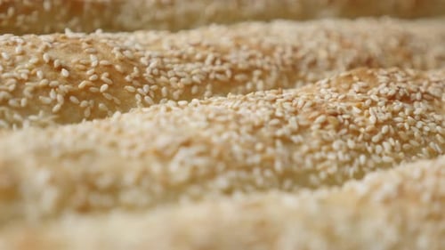 Close Up of Sesame Seed Covered Baked Goods