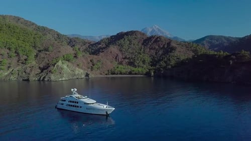 Aerial View of a Luxury Yacht at Sea