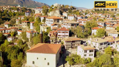 Aerial View of Historic Hillside Village Architecture
