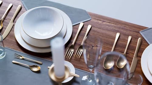 Elegant tableware at the restaurant. Dinner set at the reception. Seamless loop.
