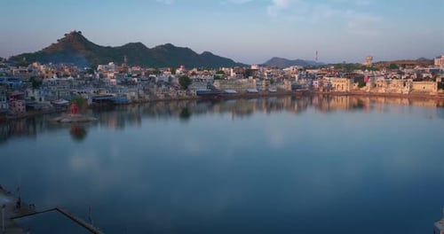 View of Famous Indian Hinduism Pilgrimage Town Sacred Holy Hindu Religious City Pushkar with Pushkar