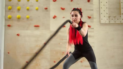 Gym Battle Rope Woman Stamina Training Athlete Guy Fitness Exercising Endurance Indoor Workout