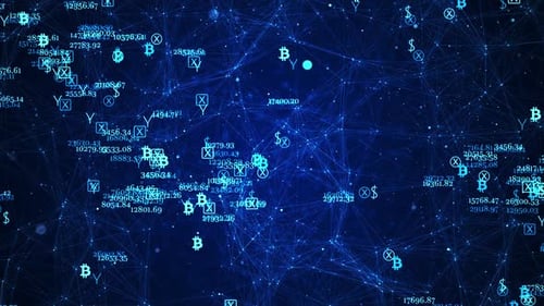 Ciberespacio digital con partículas y conexiones de redes de datos digitales (enlaces de blockchain)