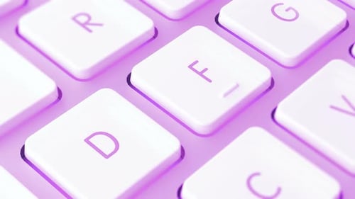 Modern Keyboard Typing Animation with White Keys and Purple Letters