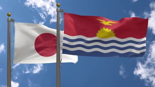 Japan Flag Vs Kiribati Flag On Flagpole