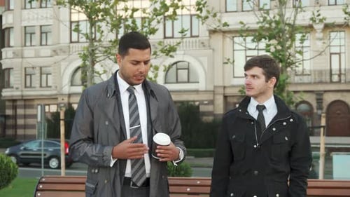 Young Men Discussing Business in an Urban Park