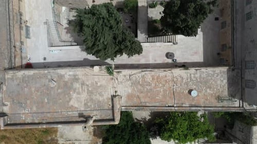 Israel, Jerusalem Monastery of the Cross top down shot, fly over, aerial shot.